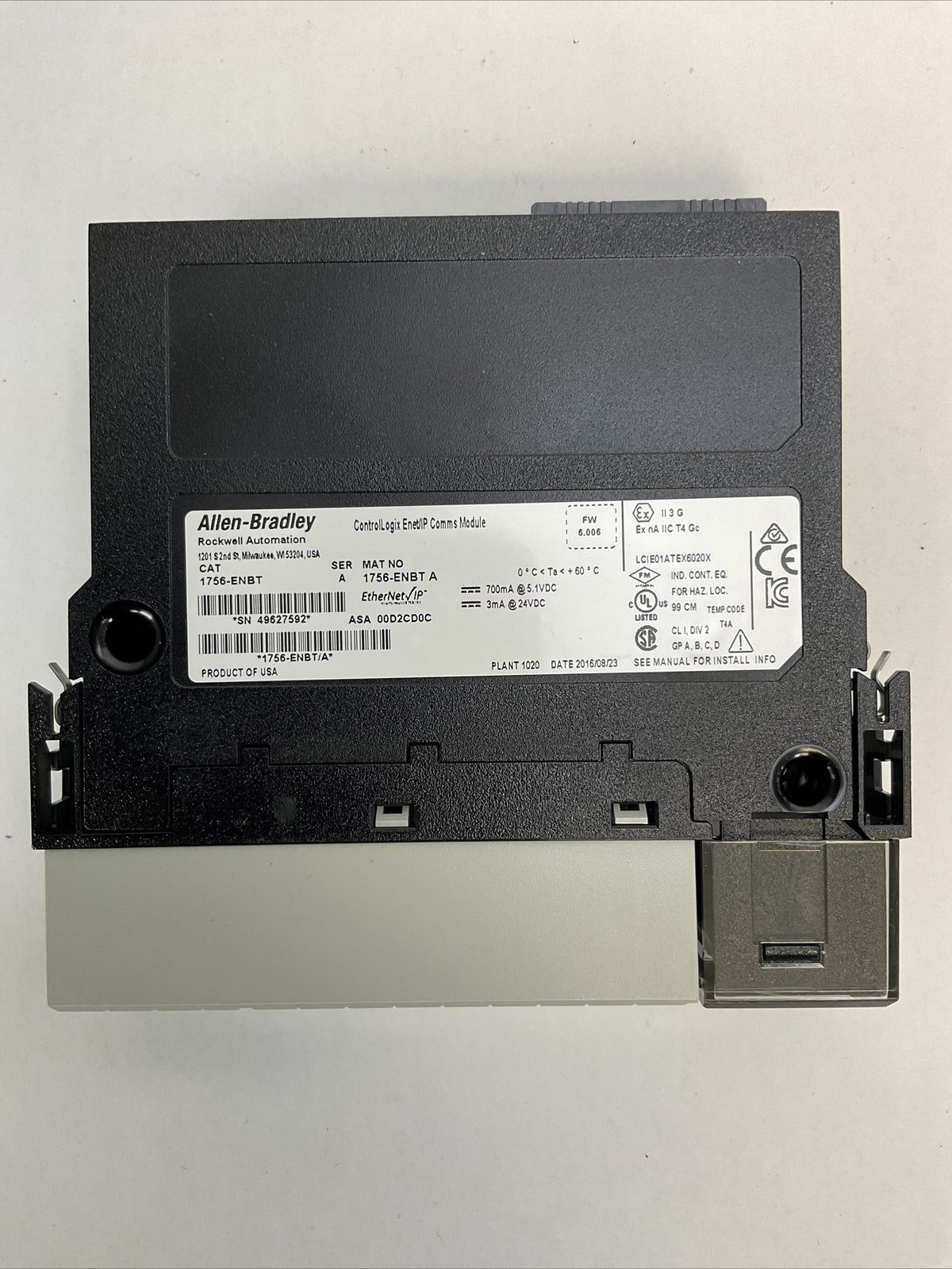 ALLEN BRADLEY 1756-ENBT SER A FW 6.006 CONTROL LOGIX ETHERNET/IP COMMS MODULE