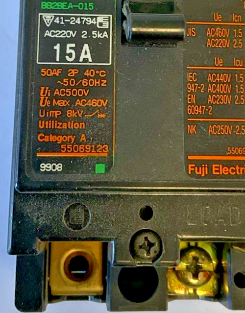 FUJI ELECTRIC EA52A CIRCUIT BREAKER 15A 220VAC 2.5KA BB29EA-015