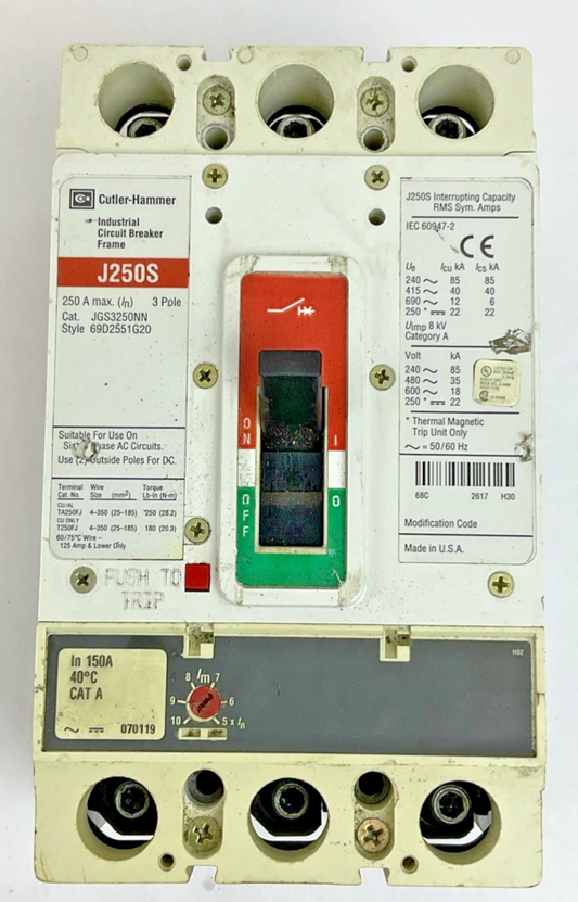CUTLER HAMMER EATON JGS3250NN CIRCUIT BREAKER 250A 690VAC 250VDC