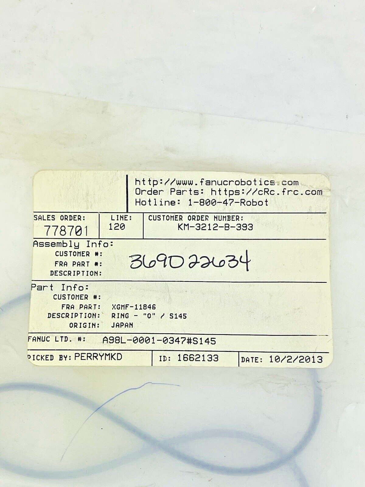FANUC - XGMF-11846 - O-RING REPLACEMENT, BLK - O-RING S145