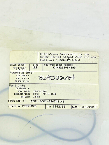 FANUC - XGMF-11846 - O-RING REPLACEMENT, BLK - O-RING S145