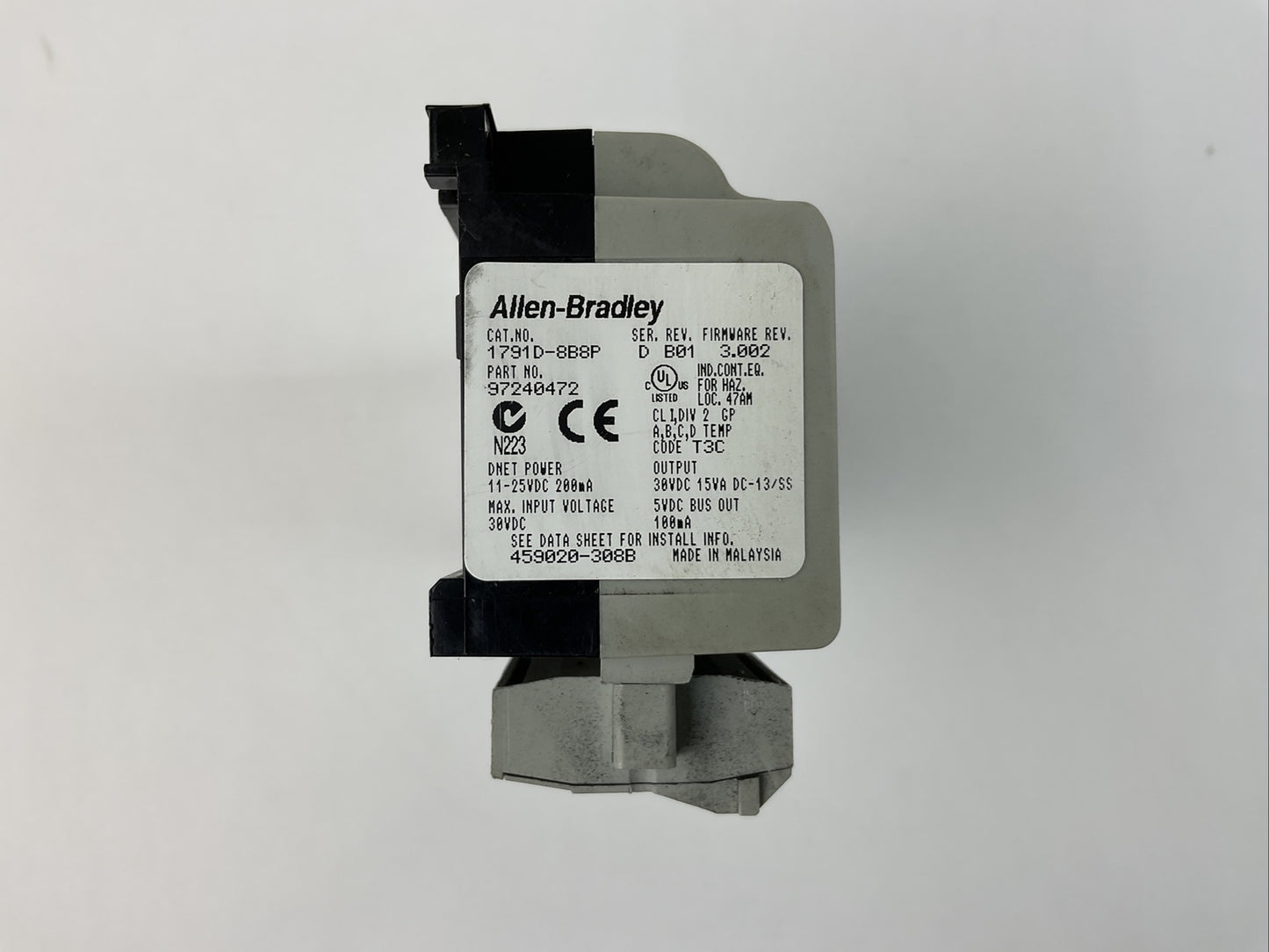 ALLEN BRADLEY 1791D-8B8P I/O MODULE SER D REV B01 FIRMWARE REV 3.002 11-25VDC