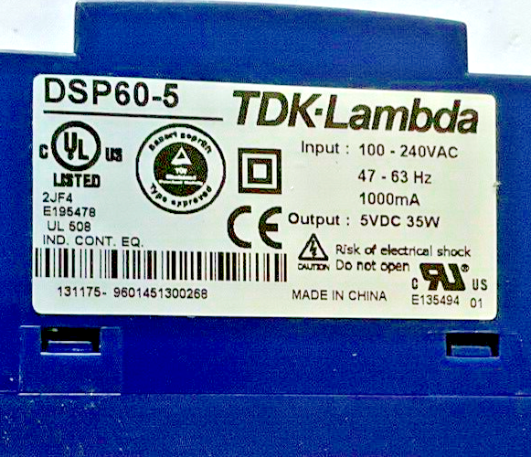 TDK-LAMBDA DSP60-5 POWER SUPPLY 240VAC 63HZ 1000MA 5VDC 35W