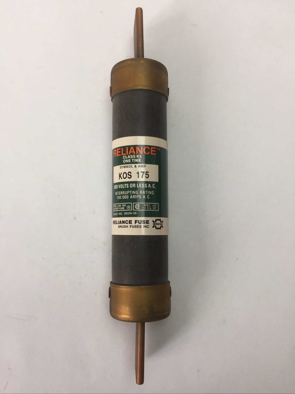 RELIANCE KOS175 CLASS K5 ONE TIME FUSE 175AMP 600VAC (LOT OF 3)