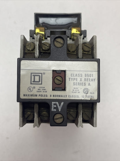 SQUARE D CLASS 8501 TYPE X0 40 INDUSTRIAL CONTROL RELAY FORM EV SERIES A