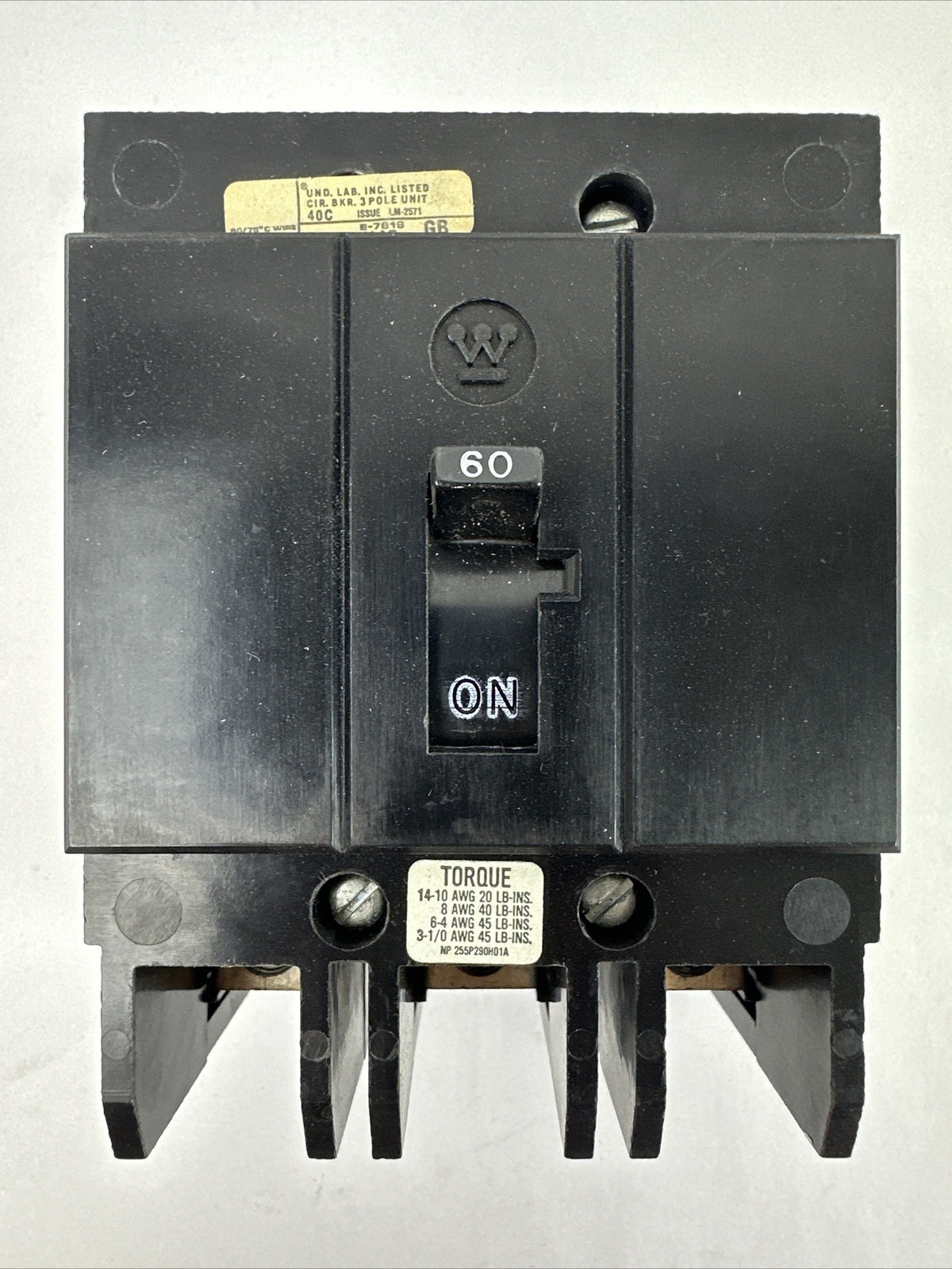 WESTINGHOUSE GB3060 CIRCUIT BREAKER 3POLE 60AMP 240VAC