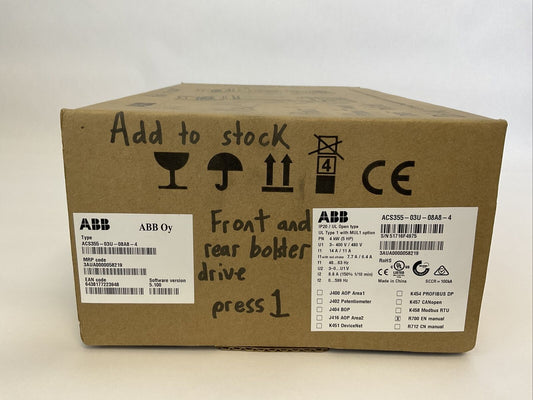 ABB ACS355-03U-08A8-4 MICHINERY DRIVE SOFTWARE VERSION 5.100