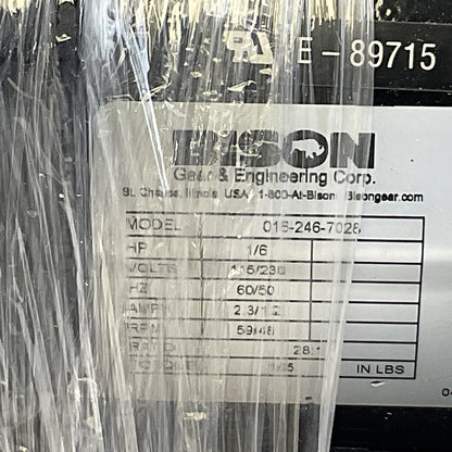 BISON 016-246-7028 AC GEARMOTOR 1/6HP 115/230V 50/60HZ 2.3/1.2AMP 59/48 RPM 28:1