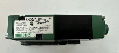 NUMATICS 082SA431M000061 SOLENOID VALVE 24VDC 26A 150PSIG