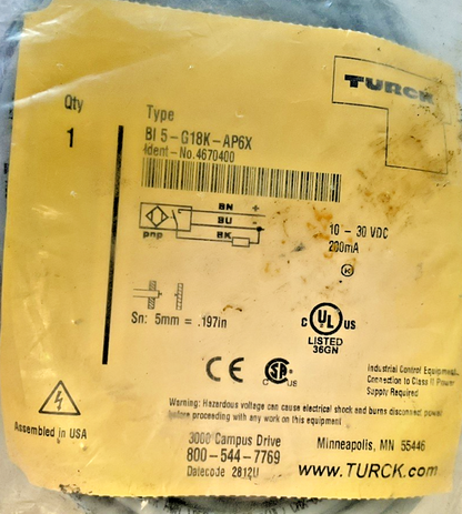 TURCK BI 5-G18K-AP6X PROXIMITY SENSOR 10-30VDC