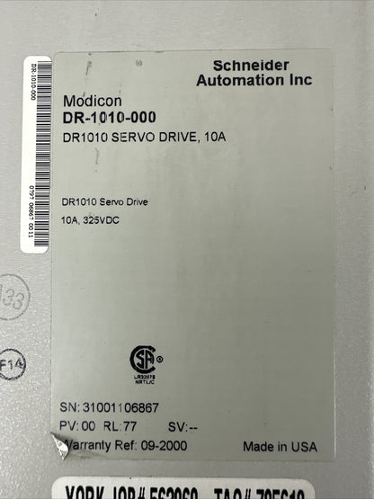 MODICON DR-1010-000 DR1010 SERVO DRIVE 10A 325VDC CYBERLINE 1000A SERVO DRIVE