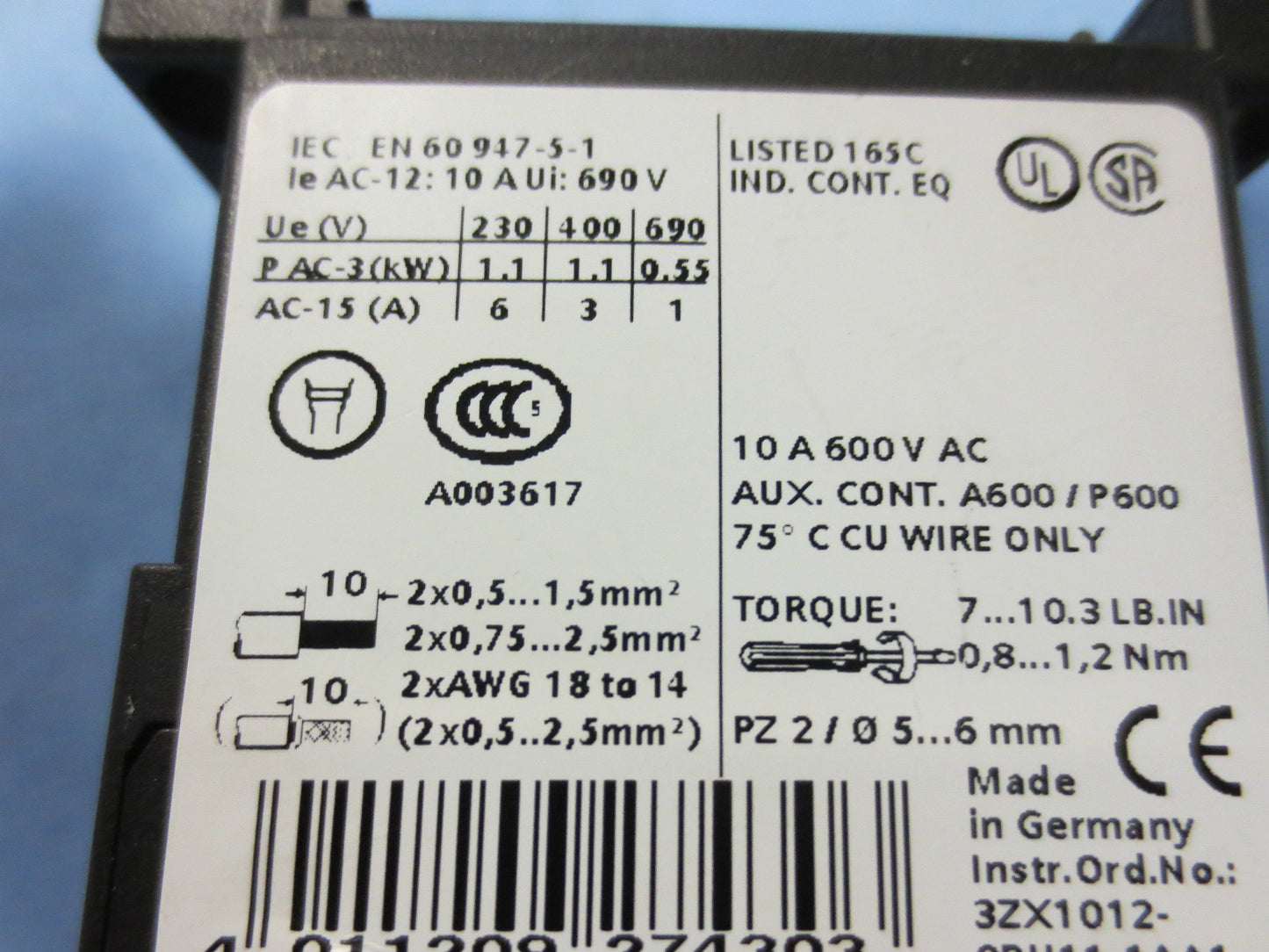 SIEMENS 3RH1122-1BB40 CONTACTOR COIL 24 VDC with 3RT1916-1JJ00