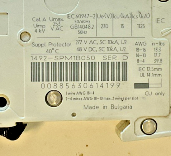 ALLEN BRADLEY 1492-SPM1B050 CIRCUIT BREAKERS SER.D 50/60HZ 277VAC ***LOTOF3***