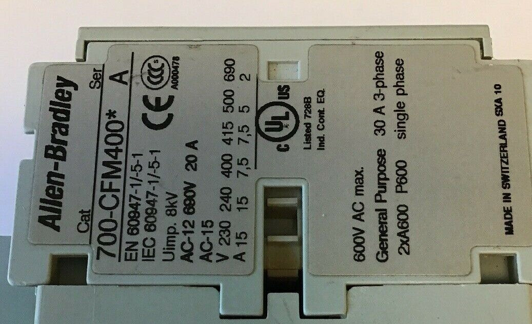 ALLEN BRADLEY 700-CFM400* SER. A  CONTACTOR CONTROL RELAY 600VAC 20A