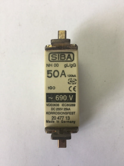 SIBA NH00 gL/gG FUSE 50A 690VAC 120kA 250VDC 25kA (LOT OF 3)