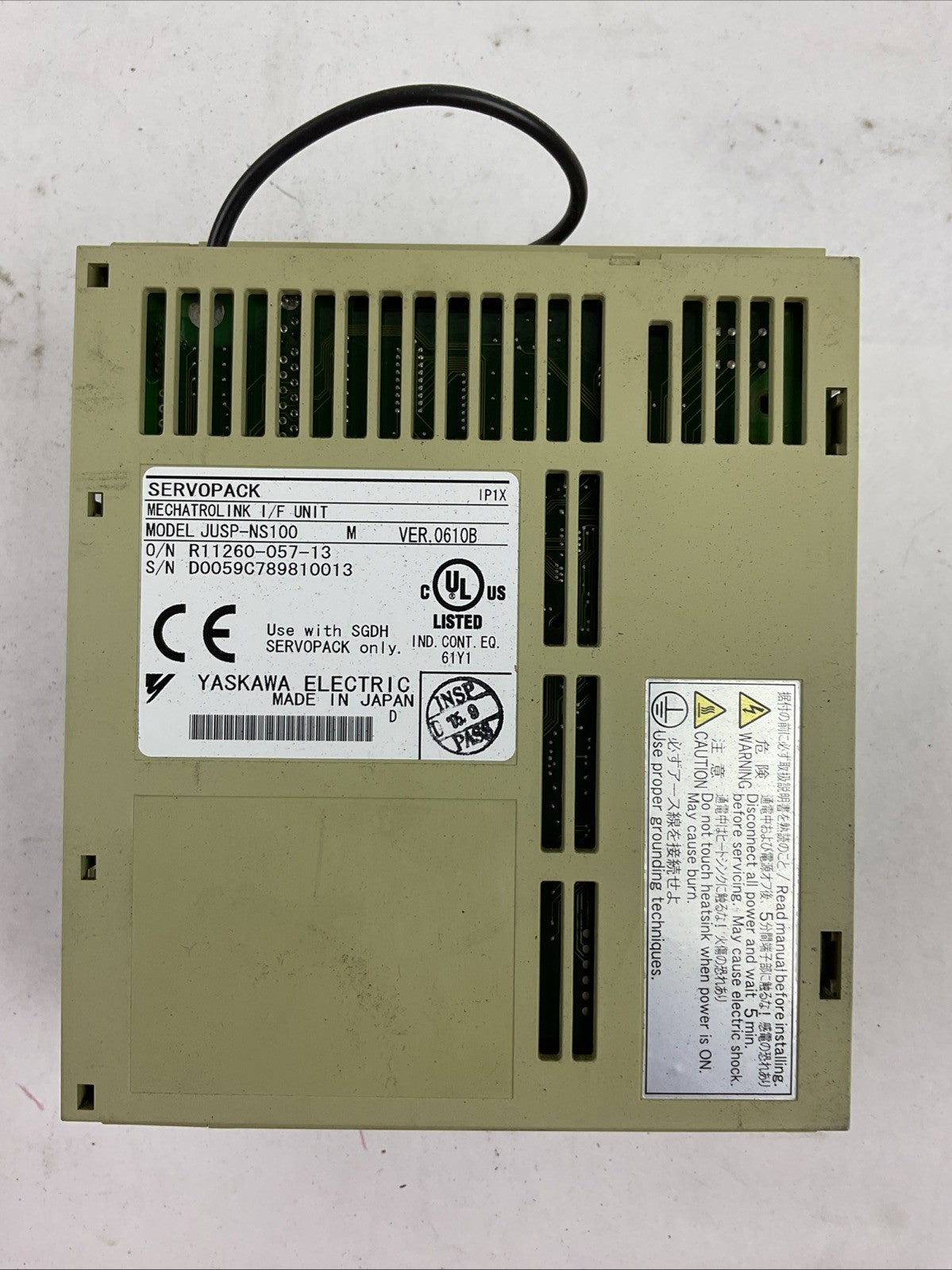 YASKAWA SGDH-02AE SERVOPACK OUTPUT 3PH 0-230VAC 2.1A 0.2kW JUSP-NS100