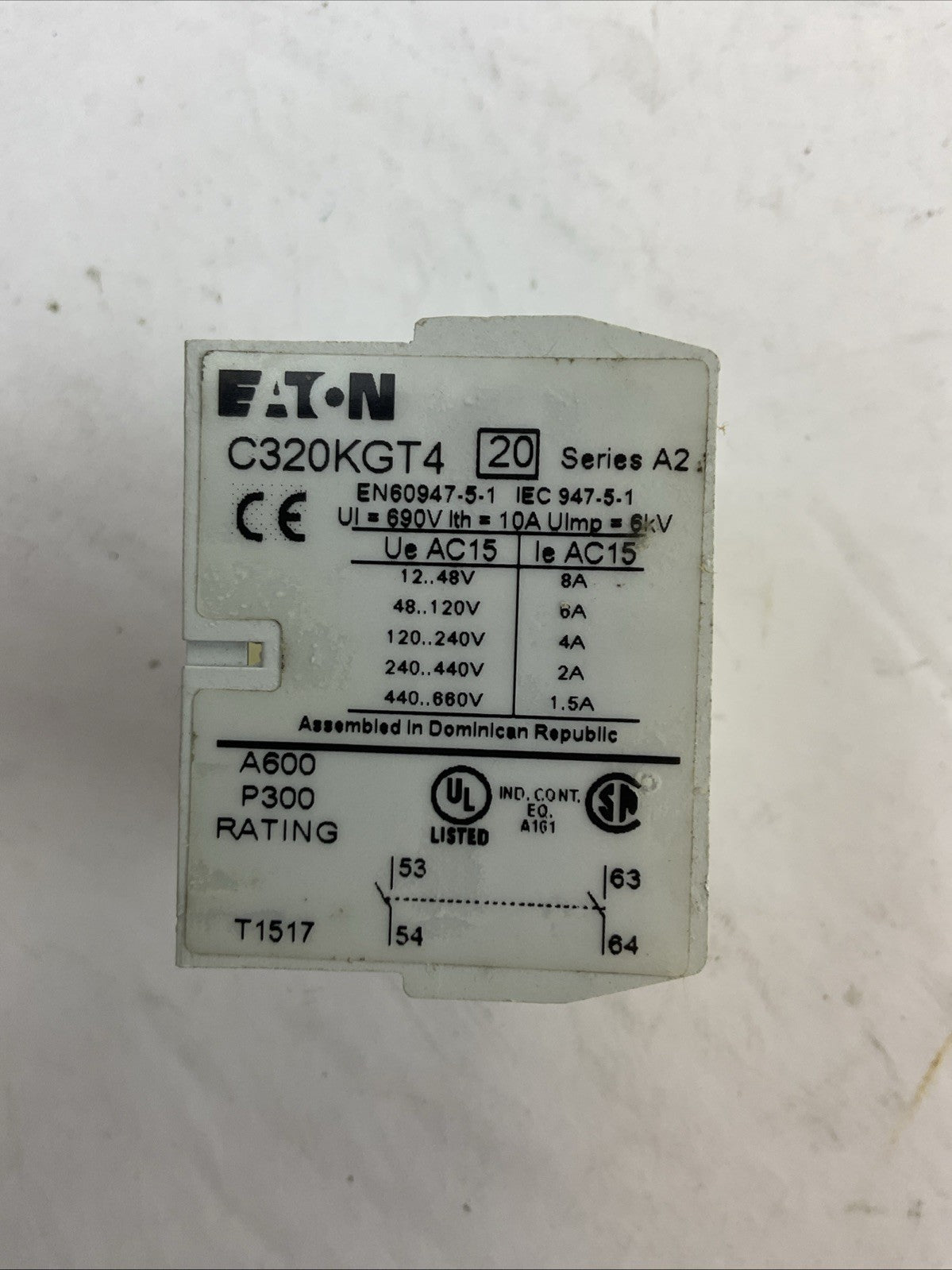 EATON C320KGT4 SER A2 FREEDOM SERIES TOP MTD AUXILIARY CONTACT 2N.O.