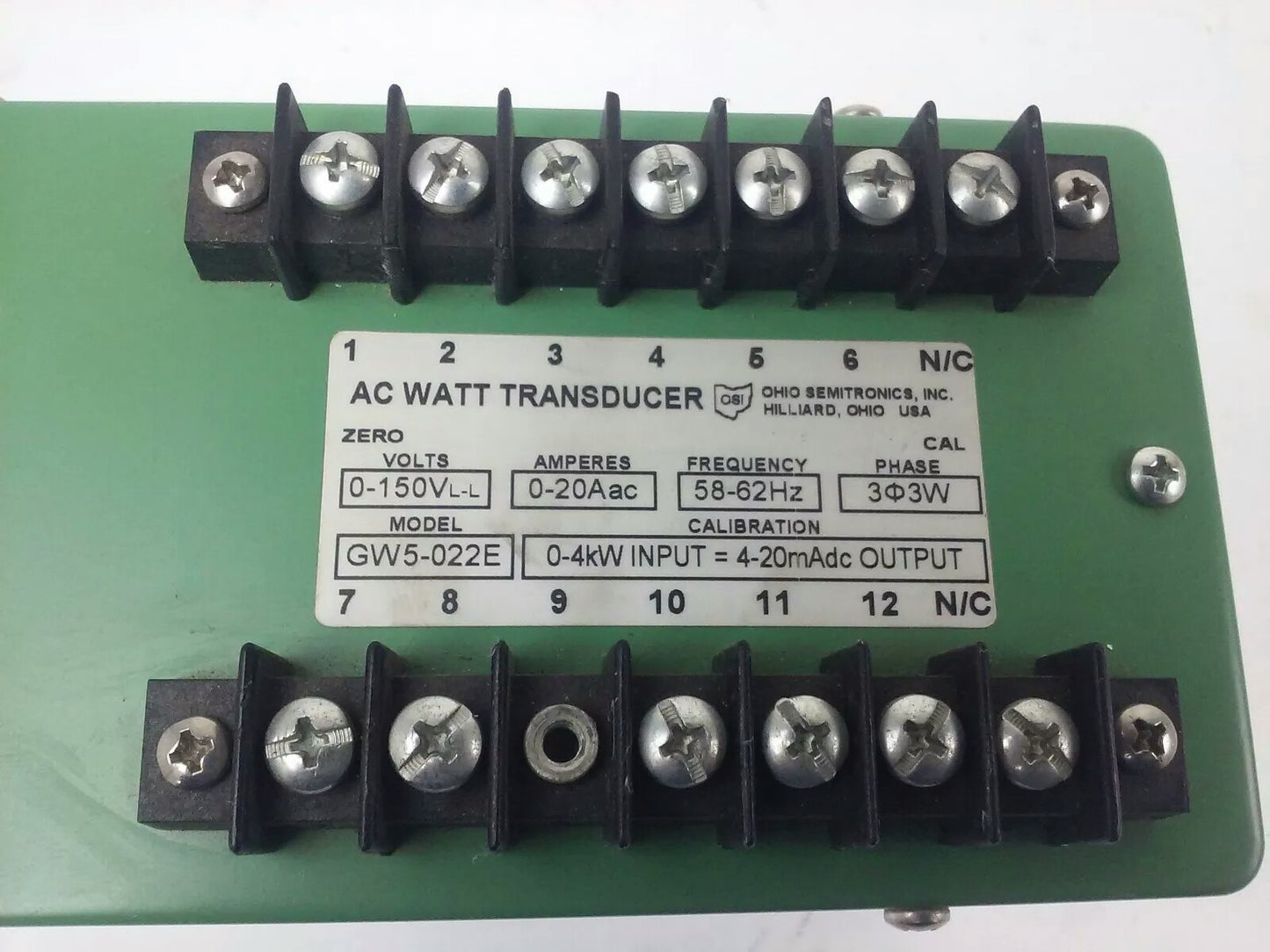 OHIO SEMITRONIC, GW5-022E AC WATT TRANDUCER, 3PH, 3W, TWO ELEMENT, 0-150V, 0-20A