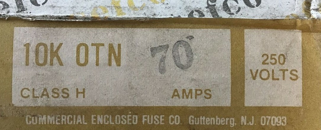 CEFCO 10KOTN70 ONE TIME FUSE 250V 70AMP ****LOTOF5****