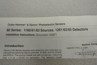 CUTLER-HAMMER & OPCON 1160A-100 SENSOR / SOURCE HEAD w/ 9' CABLE / NEW SURPLUS