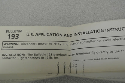 ALLEN-BRADLEY 193-BSB16 Ser. A  BIMETALLIC OVERLOAD RELAY 1.1-1.6A / NEW SURPLUS