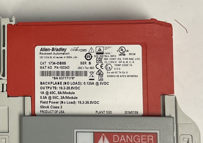 ALLEN BRADLEY 1734-OB8S OUTPUT MODULE SER.B 24VDC W/1734-TOPS SER.A
