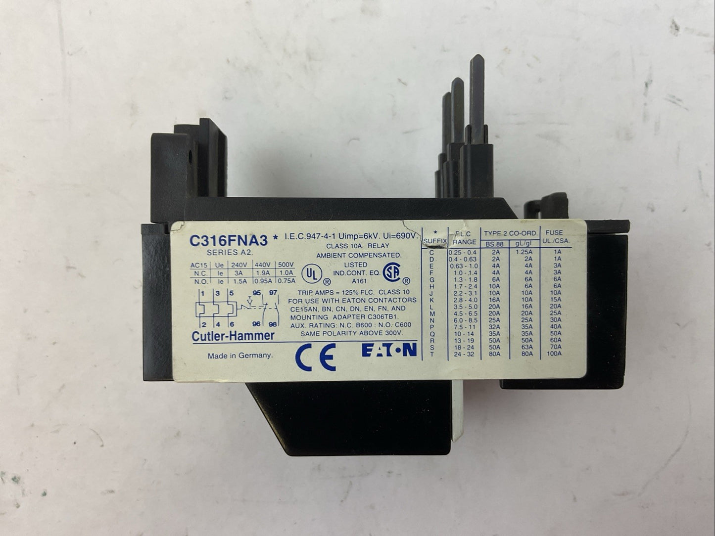 CUTLER HAMMER C316FNA3* OVERLOAD RELAY 7.5-11A