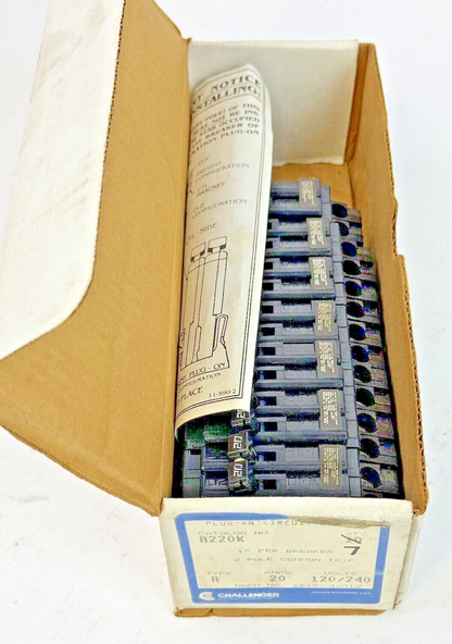 CHALLENGER *BOX OF 7* - A220K - COM. TRIP CIRCUIT BREAKERS -2 POLE/20 A/240 VAC