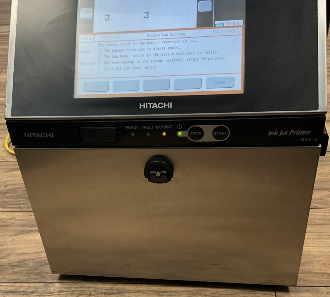 HITACHI RX2-SD160W INK JET PRINTER 240V 50/60HZ 1.2A *NO KEY SCREEN COVER OPEN*