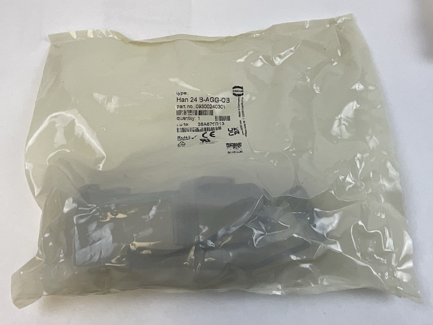 HARTING HAN 24B-AGG-QB, HINGED HOUSING CONNECTOR, 09300240301 LOT OF 2