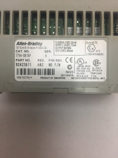 ALLEN BRADLEY 1794-OB16P 24VDC SOURCE OUTPUT MODULE SER A REV A02 F/W REV NO F/W