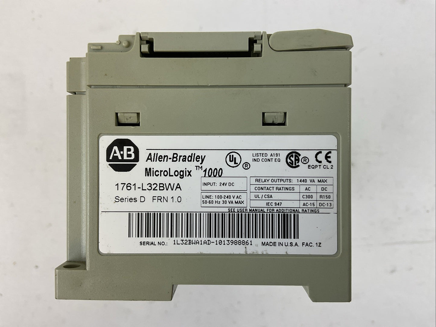ALLEN BRADLEY MICROLOGIX 1000 CONTROLLER 1761-L32BWA SERIES D FRN 1.0