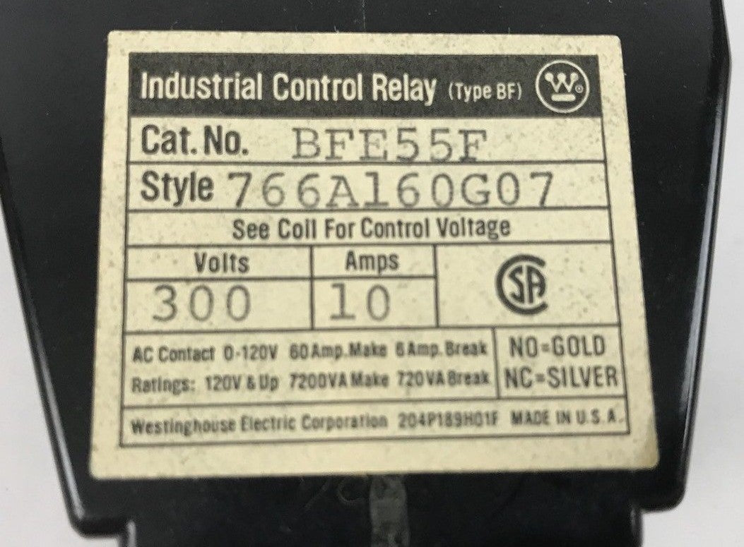 Westinghouse Industrial Control Relay BFE55F - 120V/110V Coil 178C603G01 - 10A