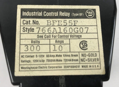 Westinghouse Industrial Control Relay BFE55F - 120V/110V Coil 178C603G01 - 10A