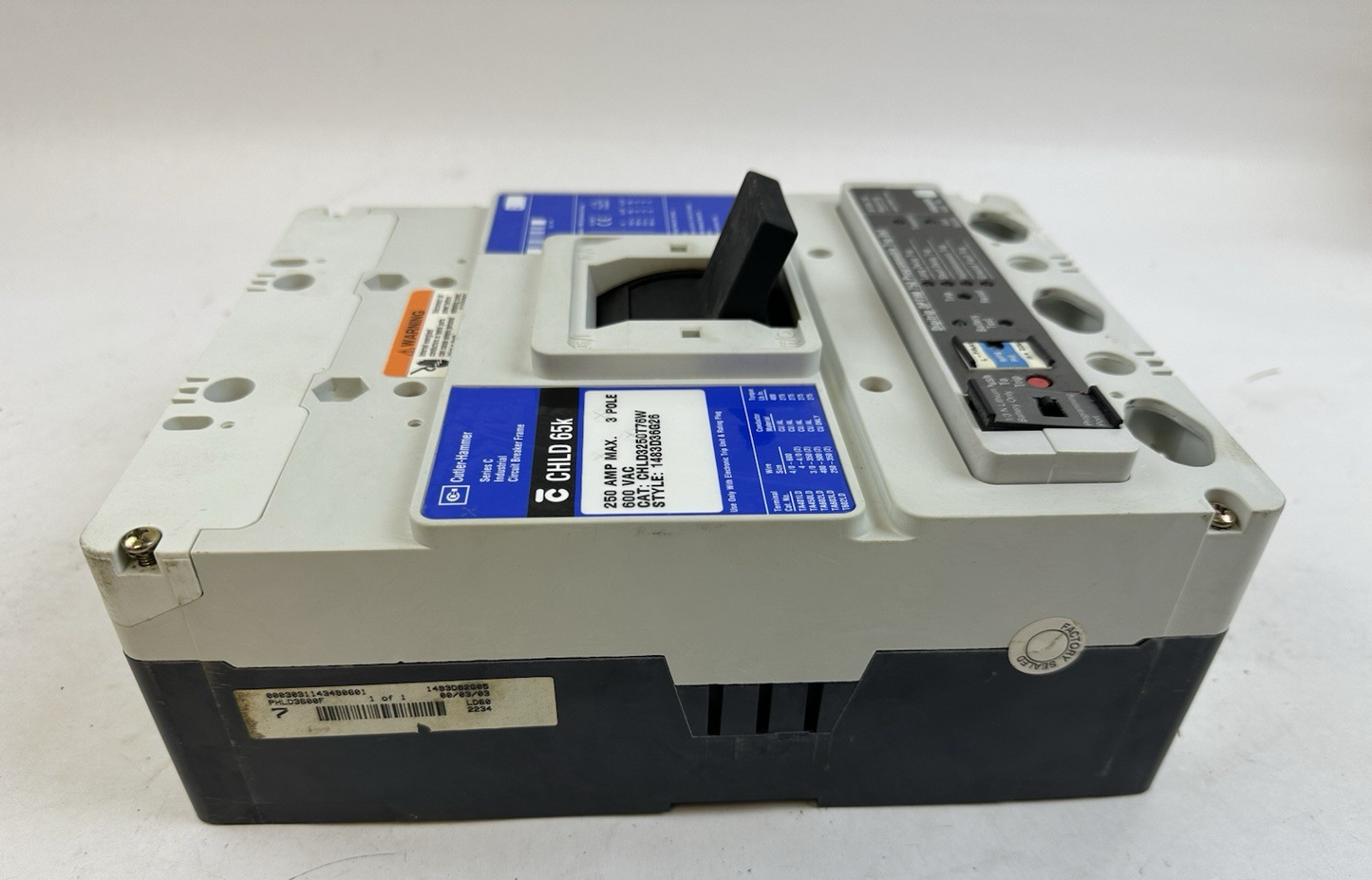 CUTLER HAMMER CHLD3250T76W 250A 600V 3P CIRCUIT BREAKER W/DIGITRIP 750 TRIP UNIT