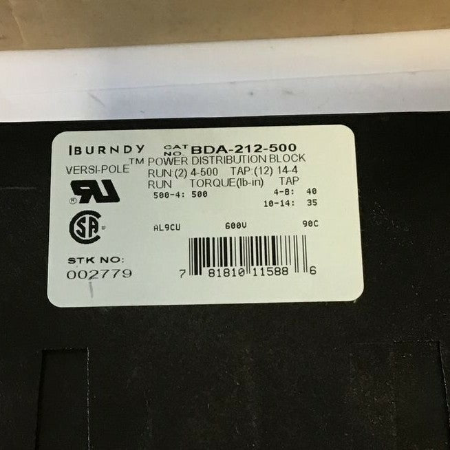 BURNDY BDA-212-500 POWER DISTRIBUTION BLOCK VERSI-POLE