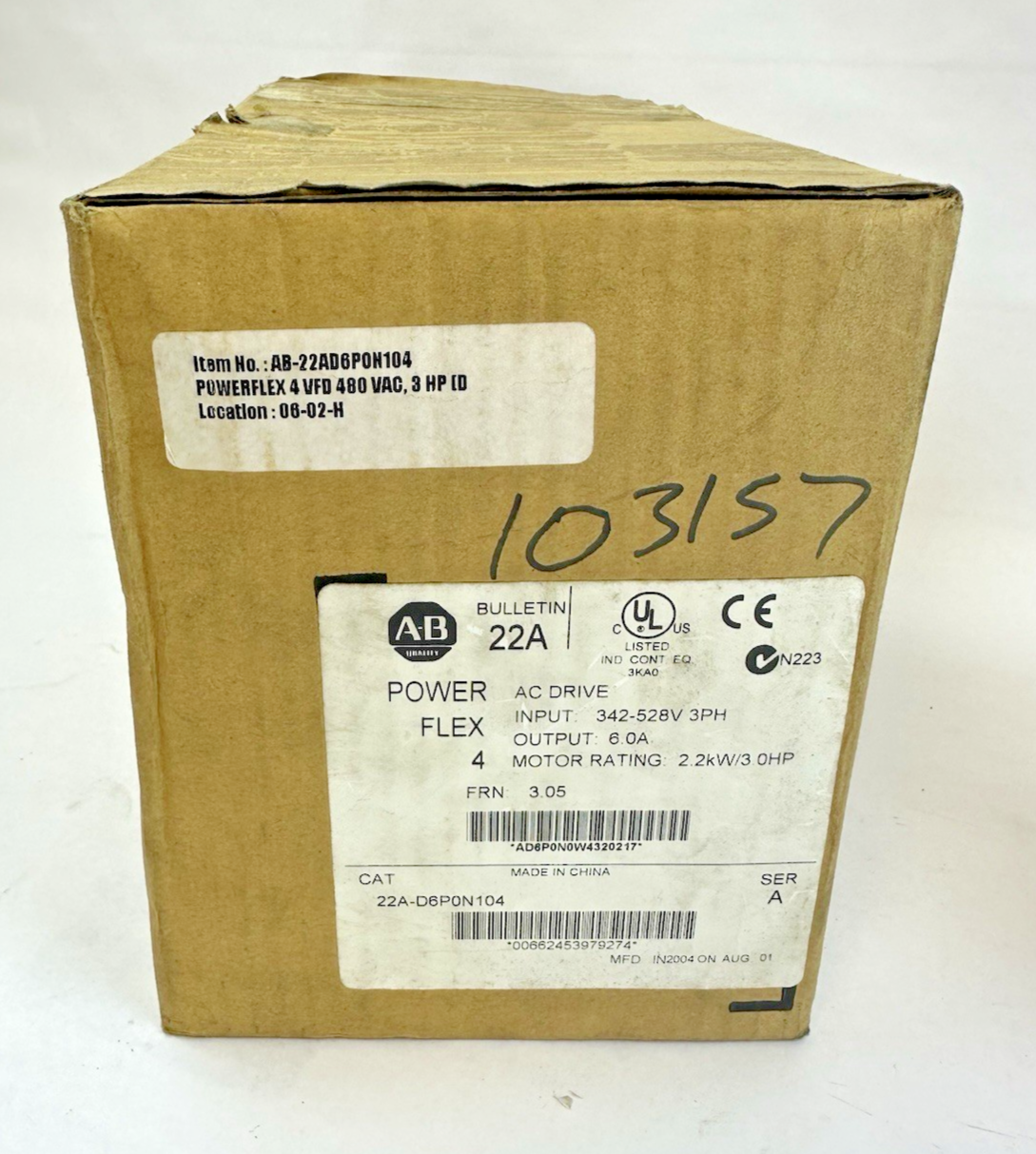 ALLEN-BRADLEY 22A-D6P0N104 POWERFLEX 4 AC DRIVE SER A FRN 3.05 3PH 342-528V