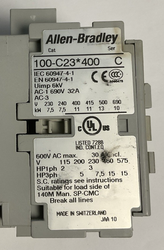 ALLEN BRADLEY 100-C23*400 CONTACTOR SER.C 600VAC 32A