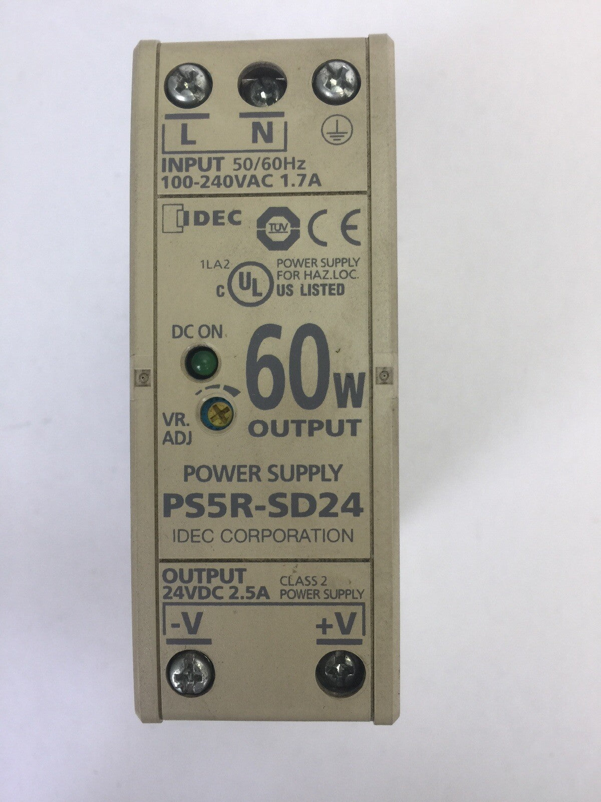 IDEC PS5R-SD24 POWER SUPPLY INPUT 100-240VAC 1.7A OUTPUT 24VDC 2.5A 60W