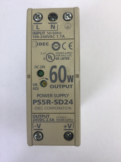 IDEC PS5R-SD24 POWER SUPPLY INPUT 100-240VAC 1.7A OUTPUT 24VDC 2.5A 60W