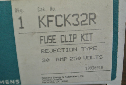 SIEMENS KFCK32R FUSE CLIP KIT / REJECTION TYPE / 30A / 250V / NEW SURPLUS