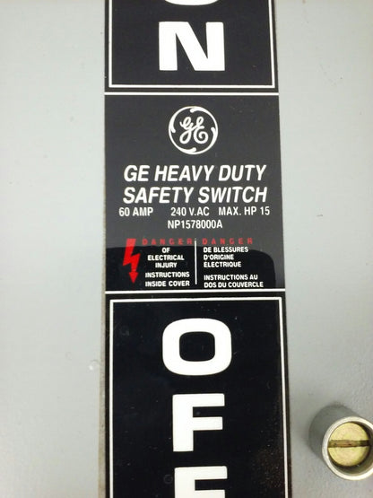 GE TH3362JRS, SAFETY SWITCH, MOD.10, 60A, 600VAC/250VDC, D16419  INTERLOCK RECEP
