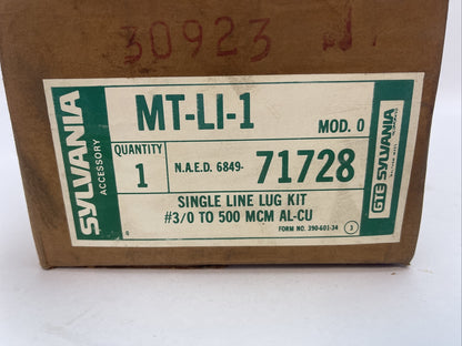 SYLVANIA MT-LI-1 MOD. 0 SINGLE LINE LUG KIT #3/0 TO 500 MCM AL-CU (3 IN BOX)