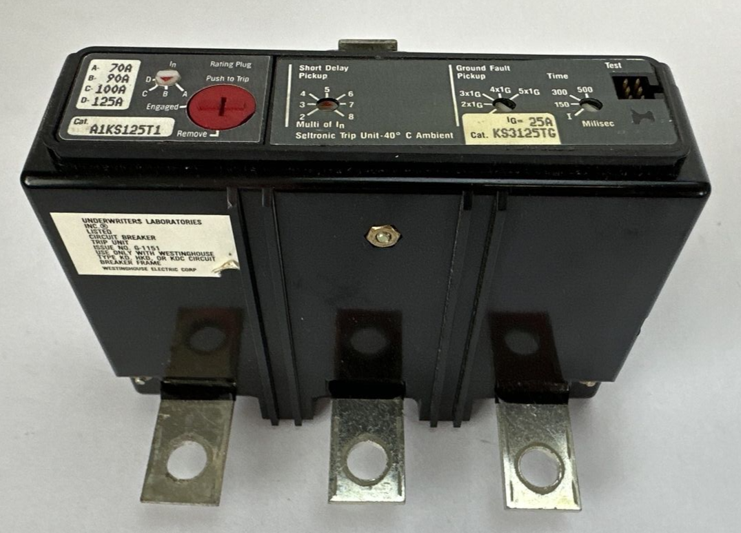WESTINGHOUSE KS3125TG TRIP UNIT 25A A1KS125T1 TRIP PLUG 70A 90A 100A 125A