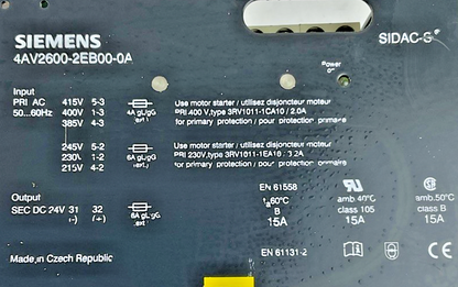 SIEMENS 4AV2600-2EB00-0A POWER SUPPLY 15A 400V