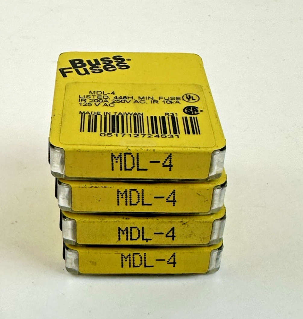 COOPER BUSSMANN MDL-4 GLASS TIME DELAY FUSE 4A 250VAC 125VAC 5 PACK LOT OF 4
