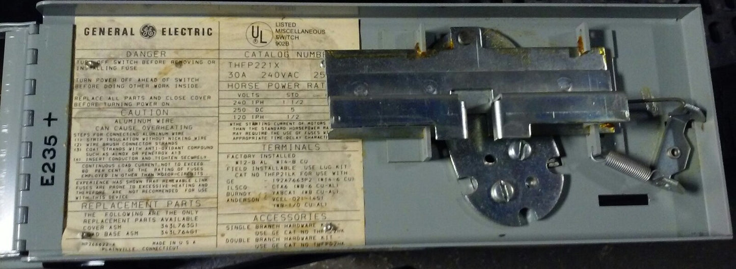 GENERAL ELECTRIC GE THFP221X - 30A, 2-P, 240V Fused Panelboard Switch