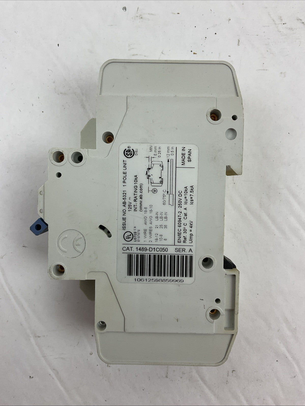 ALLEN BRADLEY 1489-D1C050 SER A CIRCUIT BREAKER 125VDC 5A 1489-ABH12 (LOT OF  2)