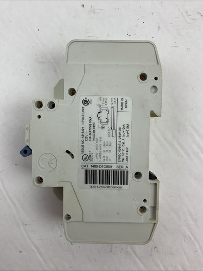 ALLEN BRADLEY 1489-D1C050 SER A CIRCUIT BREAKER 125VDC 5A 1489-ABH12 (LOT OF  2)