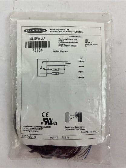 BANNER QS18VN6LAF PHOTOELECTRIC SENSOR 10-30VDC